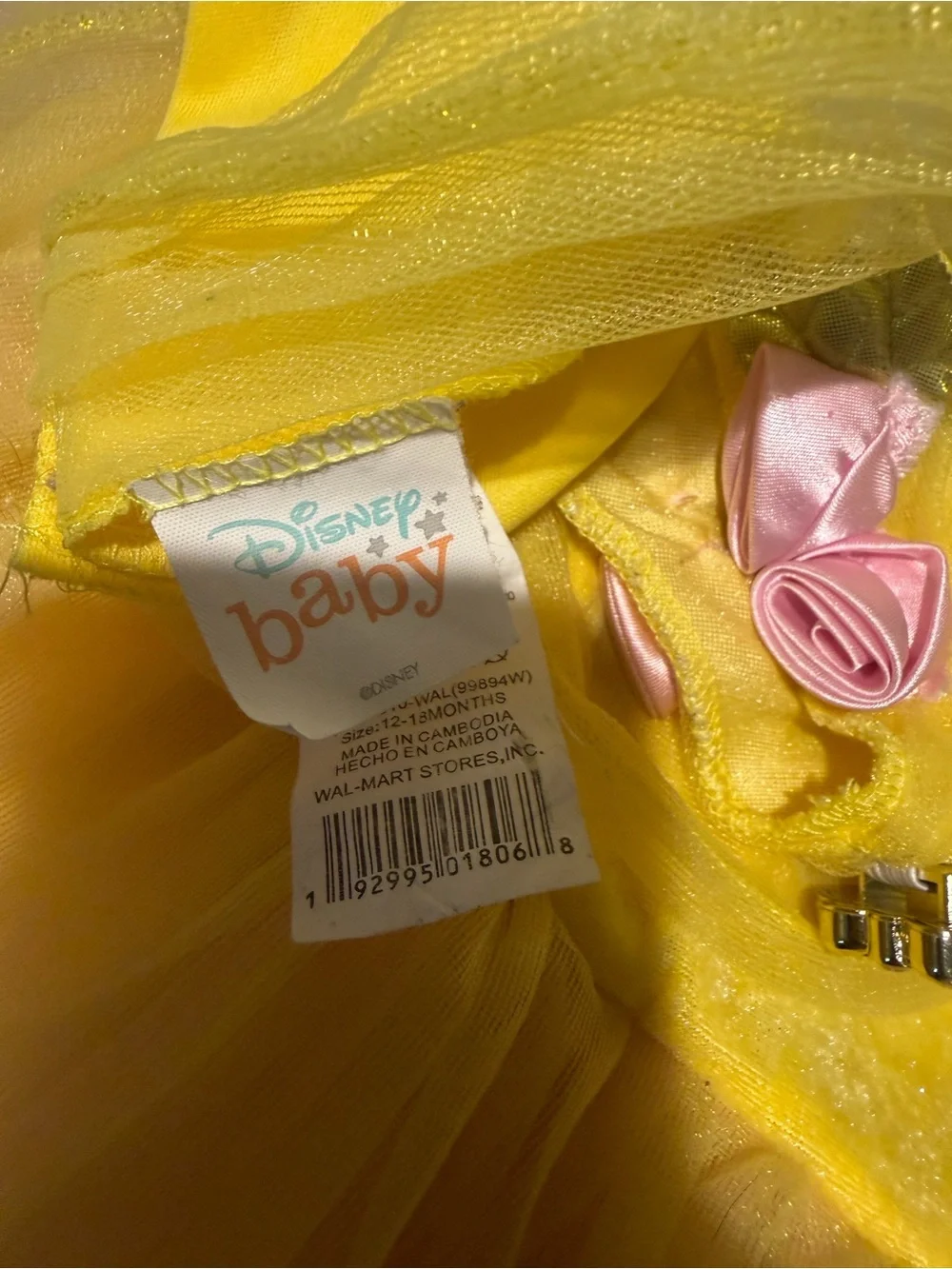 Disney Yellow Tulle Princess Costume with Pink Accents